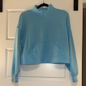 Cropped Half-Zip Pullover Sweatshirt - Light Blue